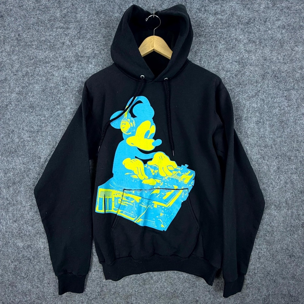 Walt Disney World Mickey Mouse‎ DJ Turntable Vinyl Rap Hoodie Mens Small Black